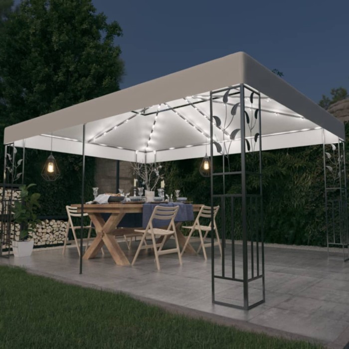 Gossi pavilion cu acoperis dublu &amp; siruri de lumini led, alb, 3x4 m