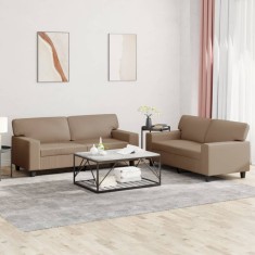 vidaXL Set de canapele, 2 piese, cappuccino, piele ecologică