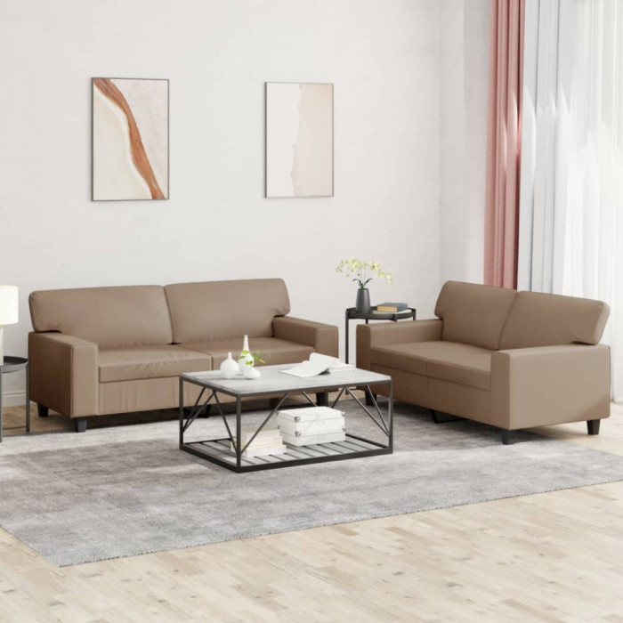 vidaXL Set de canapele, 2 piese, cappuccino, piele ecologică