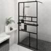 Paravan duș walk-in cu raft negru 115x195cm sticlă ESG/aluminiu