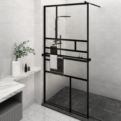 Paravan duș walk-in cu raft negru 115x195cm sticlă ESG/aluminiu foto