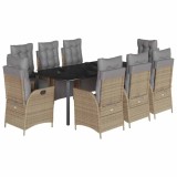 Cumpara ieftin Set de masa pentru gradina, 9 piese, cu perne, bej, poliratan
