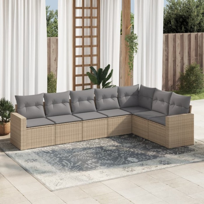 Gossi set canapele de gradina, 7 piese, cu perne, bej, poliratan