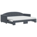 Cumpara ieftin Pat de zi cu extensie si saltele gri inchis 80x200 cm catifea