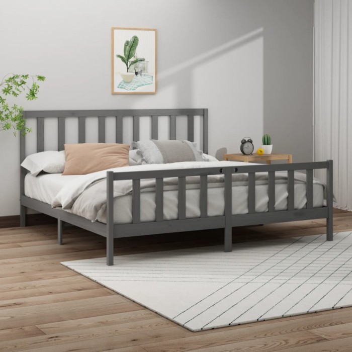 Gossi cadru de pat, gri , 200x200 cm, lemn masiv de pin