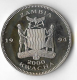 Moneda 2000 kwacha 1994 - Zambia, Campionatul Mondial de Fotbal 1994, 38,6 mm, Africa, Cupru-Nichel