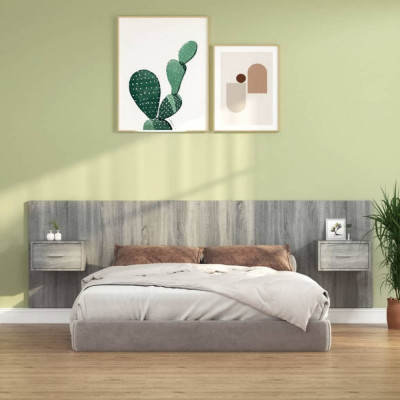 vidaXL Tăblie de pat cu dulapuri, gri sonoma, lemn prelucrat foto