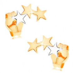 Cercei din aur 585 - două stele din aur galben şi una din aur alb