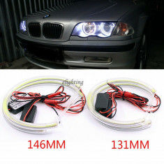 Kit Angel Eyes LED COB pentru BMW E46 cu Far ZKW fara lupa si fara Xenon din Fabrica 2x131mm + 2x146mm foto