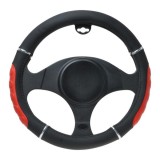 Husa volan negru cu rosu, material cauciucat cu perforatii, diametru 37-39 cm
