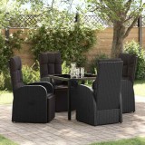 vidaXL Set de masă pentru grădină cu pernă 5 pcs Negru poliratan