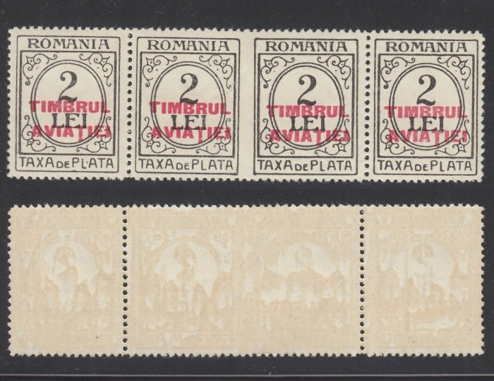 TAXA DE PLATA 1931 SUPRATIPAR TIMBRUL AVIATIEI EROARE NEDANTELAT VERTICAL MNH