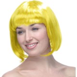Peruca Cosplay, Cyrax, Tunsoare Bob cu Breton, pentru Carnaval, Halloween, Petreceri Tematice, din PET, Marime Universala, Galben