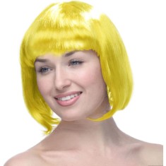 Peruca Cosplay, Cyrax, Tunsoare Bob cu Breton, pentru Carnaval, Halloween, Petreceri Tematice, din PET, Marime Universala, Galben