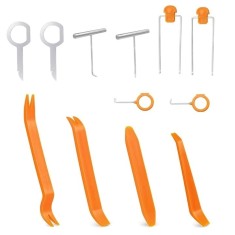 Set 12 instrumente pentru indepartare radio auto, desfacere interior auto, din metal si plastic, portocaliu