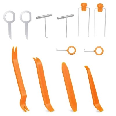 Set 12 instrumente pentru indepartare radio auto, desfacere interior auto, din metal si plastic, portocaliu foto