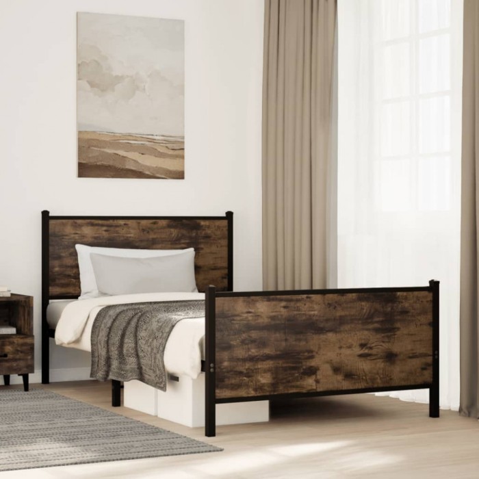 vidaXL Cadru de pat metalic fără saltea, stejar fumuriu, 107x203 cm 4007681