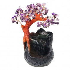 Fantana arteziana, Copac Feng-Shui cu pietre aventurin, Buton On/off, Mov, 28 cm, 1245H-4B