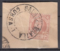 ROMANIA 1885/1887 LP 42 c REGELE CAROL I VULTURI 15 BANI/FRAGMENT POSTA FLUVIALA foto