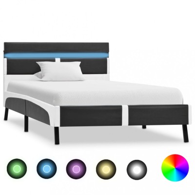 vidaXL Cadru de pat cu LED, gri, 90 x 200 cm, piele ecologică 280307 foto