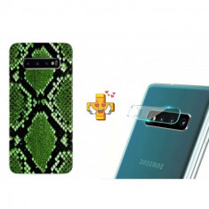 Husa Snake Skin pentru Samsung Galaxy S10, TPU, Verde + Folie de sticla 9H pentru camera Digitech Glass foto