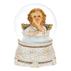 Glob Lichid Decorativ Crăciun, Ingeraș, Aripi Aurii, Suport Ecru, Sticlă, Diametru 7cm, &Icirc;nălțime 8cm