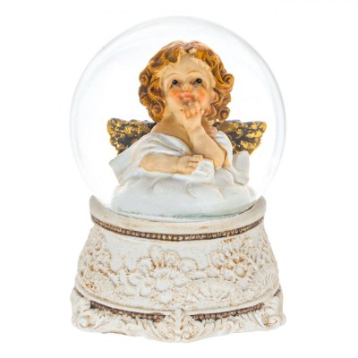 Glob Lichid Decorativ Crăciun, Ingeraș, Aripi Aurii, Suport Ecru, Sticlă, Diametru 7cm, &amp;Icirc;nălțime 8cm foto