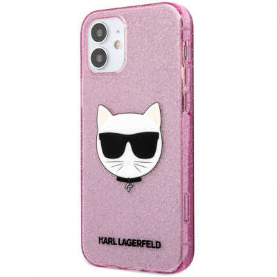 Husa TPU Karl Lagerfeld Choupette Head Glitter pentru Apple iPhone 12 mini, Roz KLHCP12SCHTUGLP foto