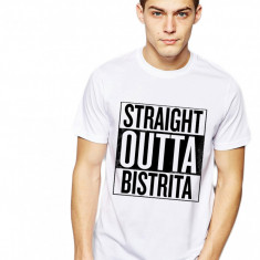 Tricou alb barbati - Straight Outta Bistrita - M