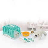 Catelus de plus cu accesorii si cusca de transport, model Pastel