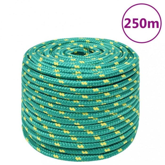 vidaXL Fr&acirc;nghie de barcă, verde, 12 mm, 250 m, polipropilenă