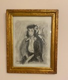 Lucrare I. Musceleanu, carbune pe carton subțire, rama, sticla, 35 x 28 cm