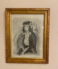 Lucrare I. Musceleanu, carbune pe carton subțire, rama, sticla, 35 x 28 cm