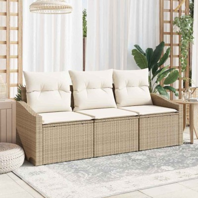 vidaXL Set de canapele pentru grădină 3 pcs Bej Rattan poli 3346581 foto