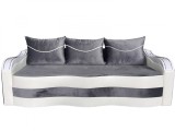 Cumpara ieftin Canapea Extensibila Gri cu Alb MP 225 cm, Lada Depozitare, Arcuri Relaxa, Stofa Catifelata &amp; Piele Ecologica, 3 Perne Decorative