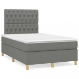 vidaXL Pat box spring cu saltea, gri &icirc;nchis, 120x190 cm, textil