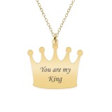 King - Colier din argint 925 placat cu aur galben 24K personalizat cu text - coroana