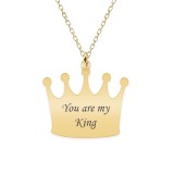 King - Colier din argint 925 placat cu aur galben 24K personalizat cu text - coroana