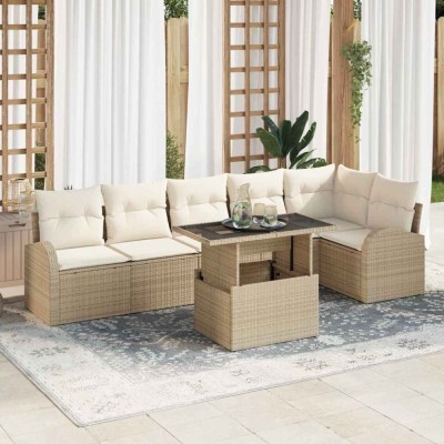 vidaXL Set de canapele pentru grădină 7 pcs Bej 100 x 55 x 73 cm 3357394 foto