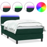 Cumpara ieftin Pat cu arcuri cu saltea si LED, verde inchis, 80x220 cm, catifea