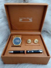 Set cadou pentru barbati Matteo Ferari, ceas, butoni, pix metalic MF055B110G foto