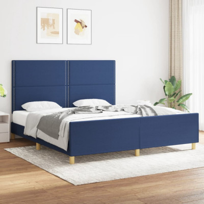 vidaXL Cadru de pat cu tăblie, albastru, 180x200 cm, textil foto