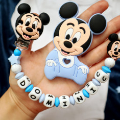 Set lanțisor pentru suzetă personalizat și jucărie dentiție Mickey mouse