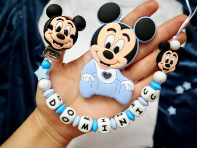 Set lanțisor pentru suzetă personalizat și jucărie dentiție Mickey mouse foto