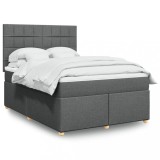 VidaXL Pat box spring cu saltea, gri &icirc;nchis, 140x200 cm, textil 3291304