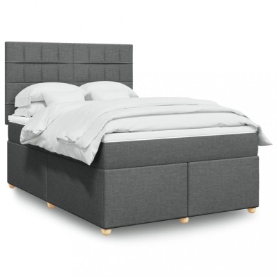 vidaXL Pat box spring cu saltea, gri &amp;icirc;nchis, 140x200 cm, textil 3291304 foto