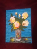 TABLOU PE PANZA CU SASIU NOU 30X40 CM VAS CU FLORI PRET DOAR 10 LEI