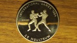 Bhutan - moneda de colectie aniversara - 25 ngultrum PROOF - Olimpiada 1984 - Box - uriasa: 26.93 g &bull; ⌀ 38.63 mm - Senzationala !