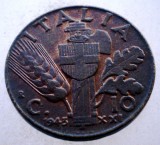 1.731 ITALIA WWII VITTORIO EMANUELE III 10 CENTESIMI 1943 R XF, Europa, Bronz-Aluminiu