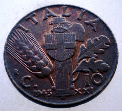 1.731 ITALIA WWII VITTORIO EMANUELE III 10 CENTESIMI 1943 R XF foto